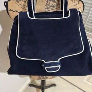Giorgio Armani Dark Blue and white suede Shoulder Bag - Made in Italy.